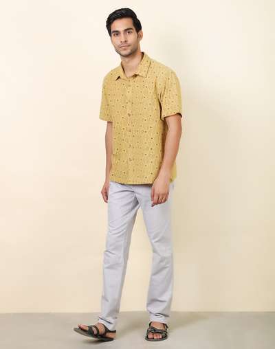 Mustard Cotton Printed Straight Fit Shirt Mustard Cotton Printed Straight Fit Shirt