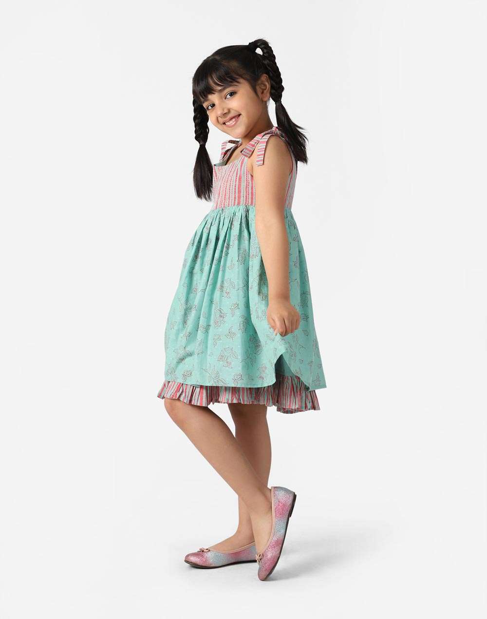 Turquoise Cotton Hand Block Print Dress