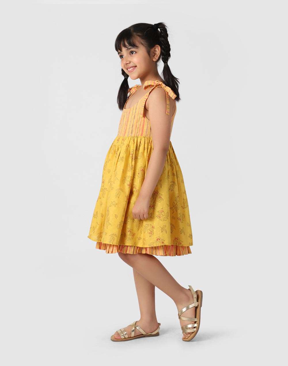 Yellow Cotton Hand Block Print Dress