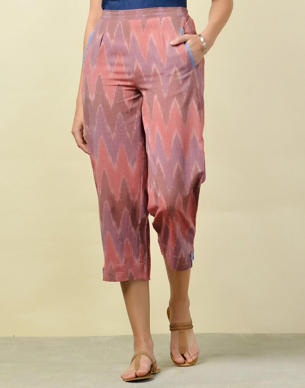 Cotton Ikat Tapered Cropped Pant