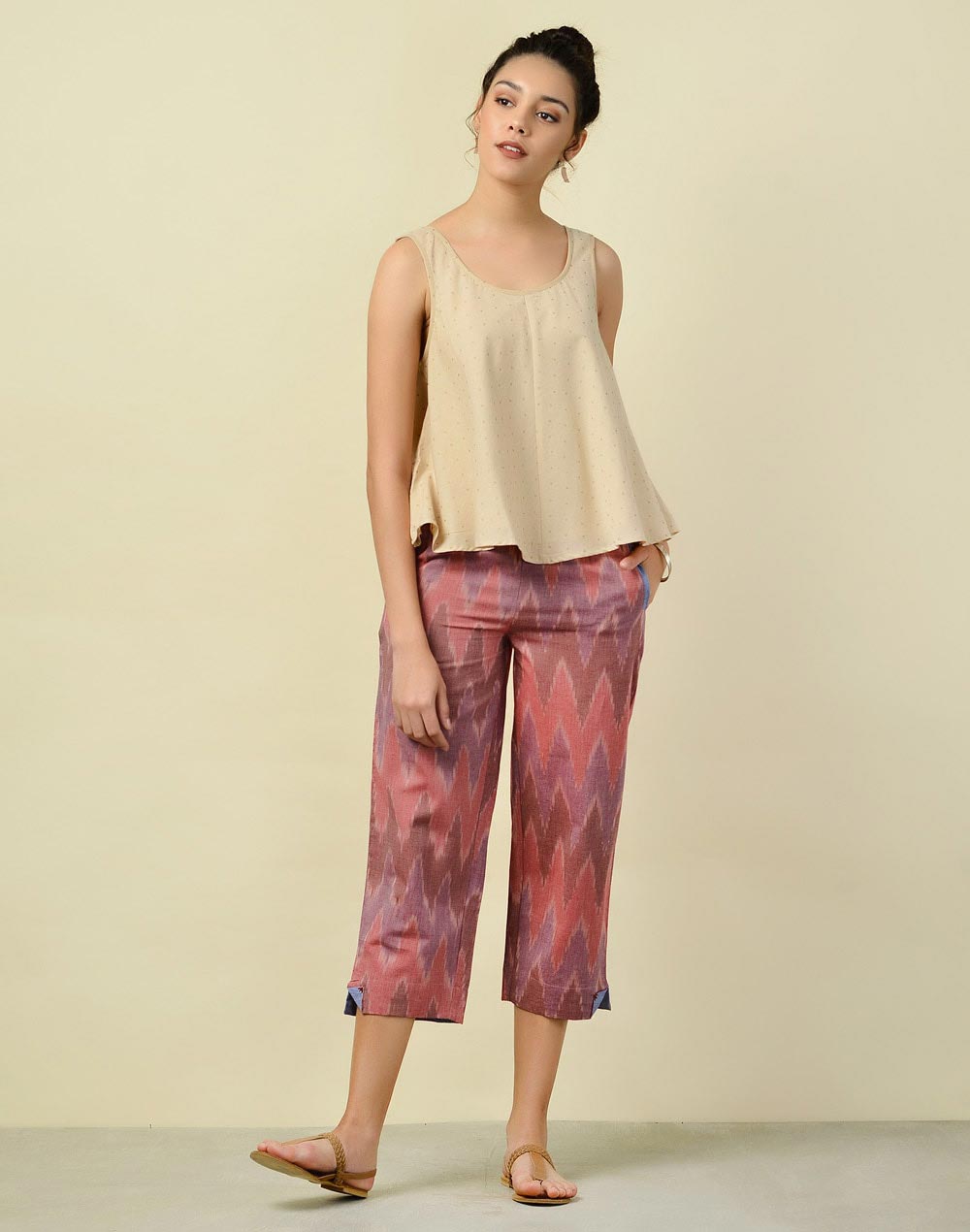 Cotton Ikat Tapered Cropped Pant