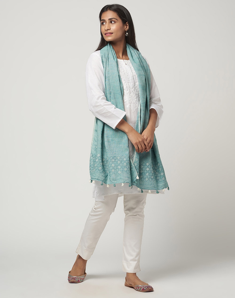 Linen Cotton Embroidered Stole