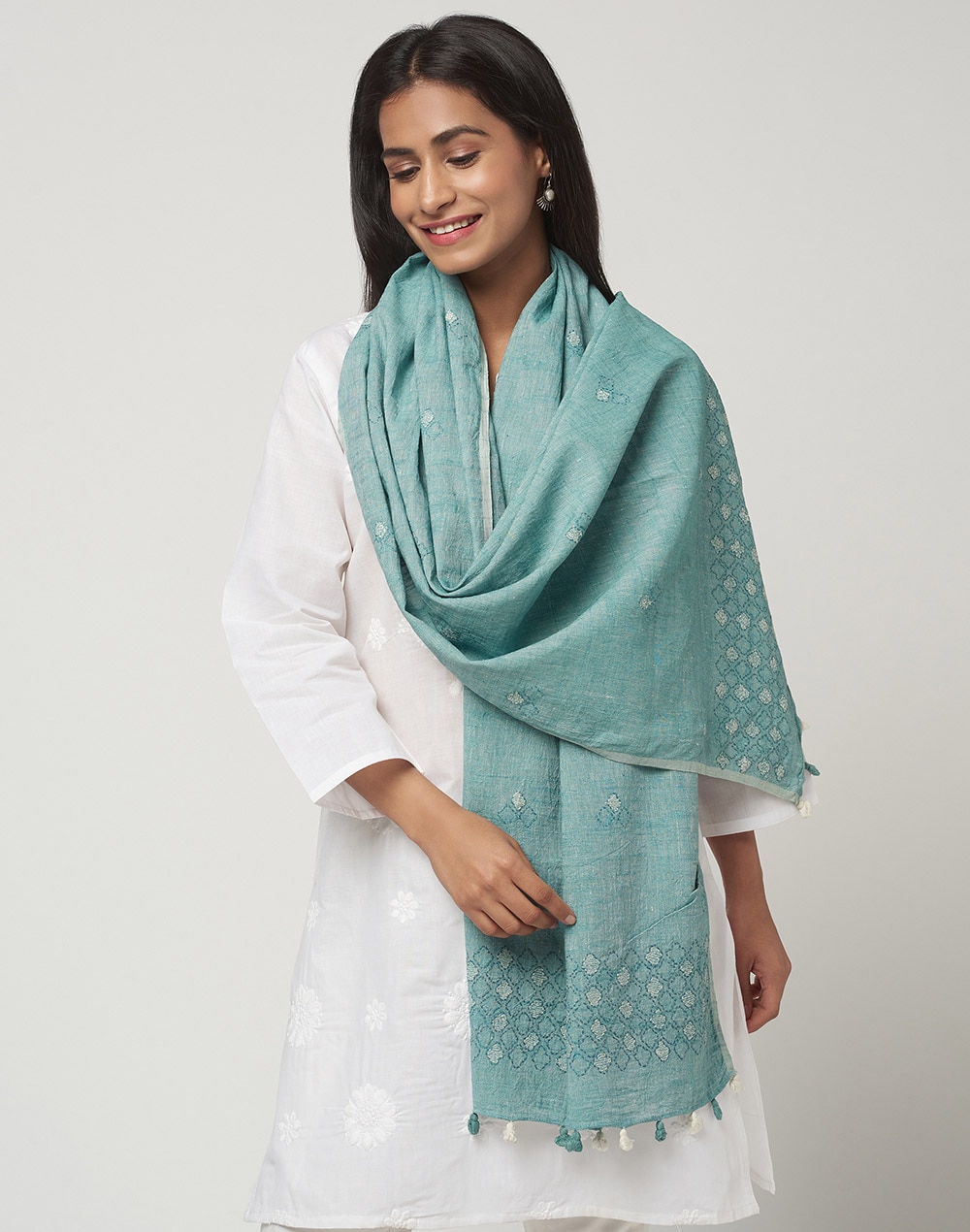 Linen Cotton Embroidered Stole