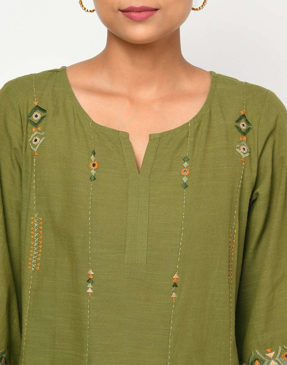 Cotton Slub Embroidered Long Kurta