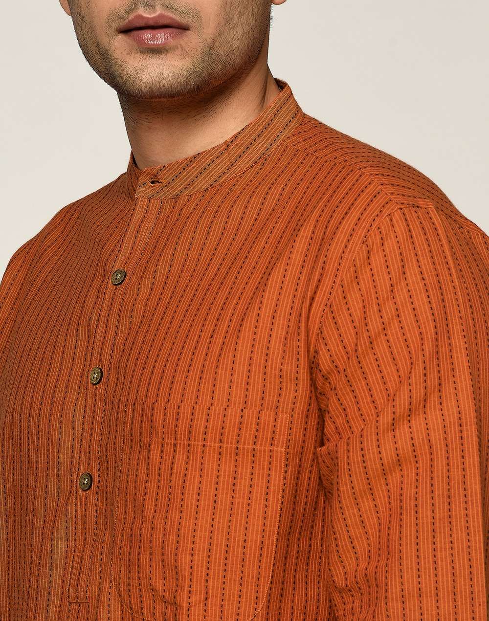 Orange Cotton Dobby Long Kurta