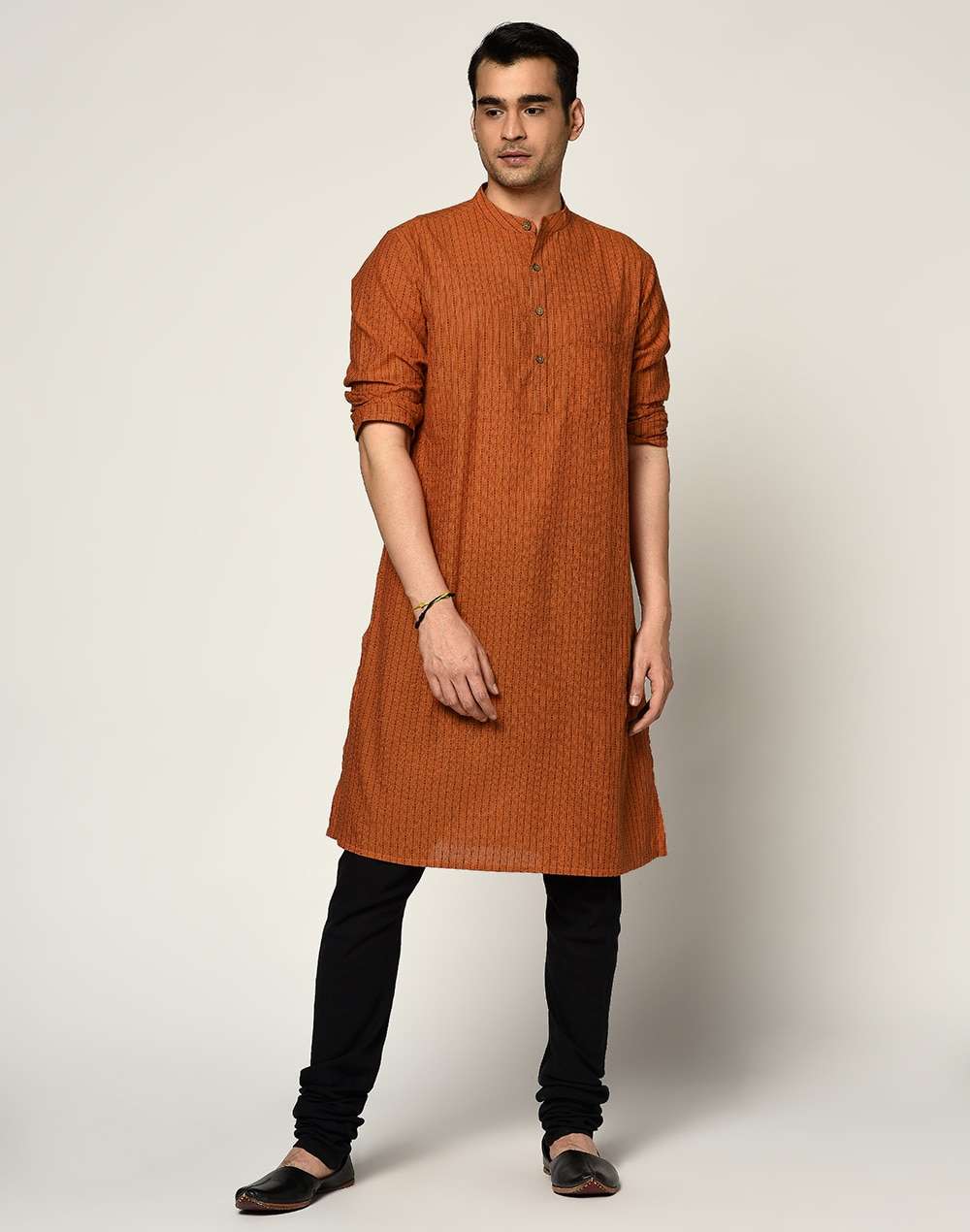 Orange Cotton Dobby Long Kurta