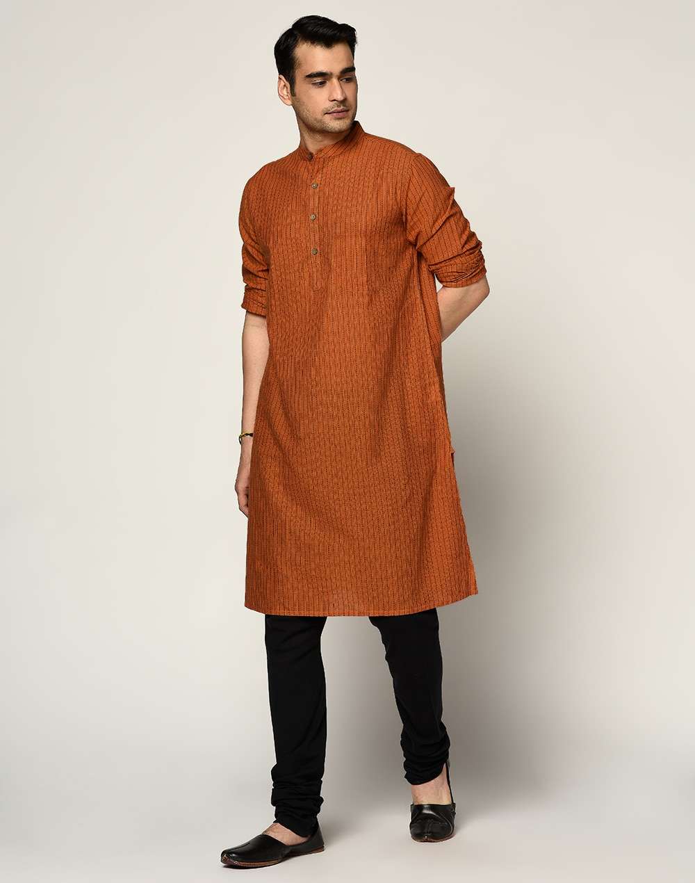 Orange Cotton Dobby Long Kurta