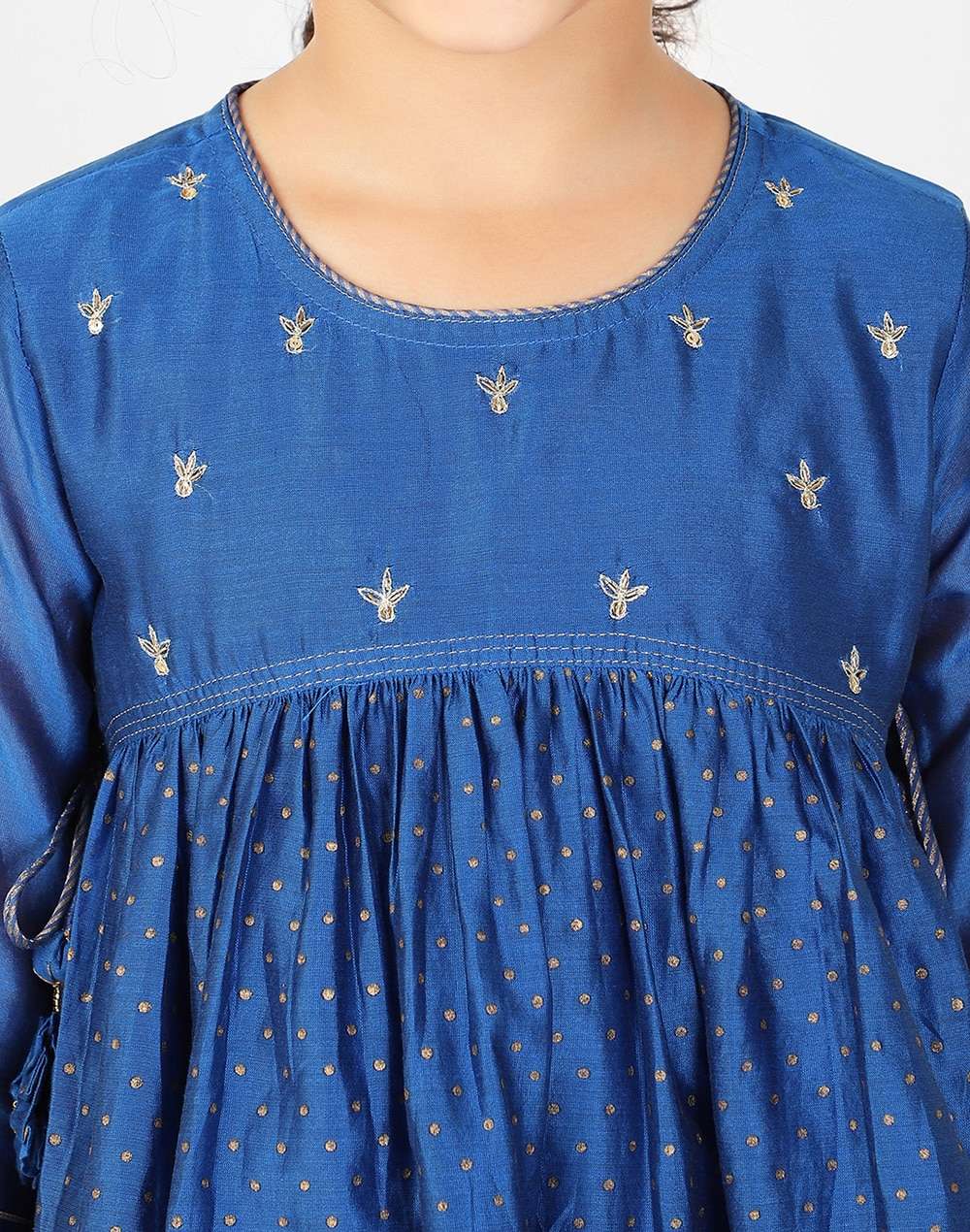 Blue Cotton Silk Hand Block Printed A-line Salwar Set