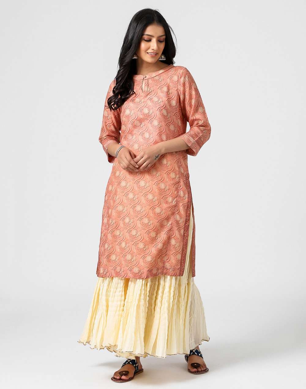 Cupro Lyocell Printed Knee Length Kurta