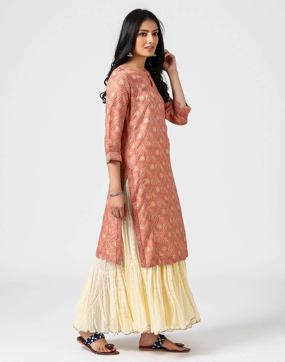 Cupro Lyocell Printed Knee Length Kurta