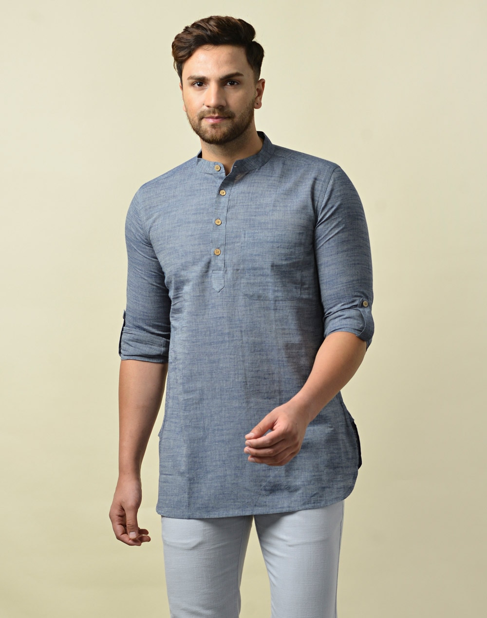 Buy Cotton Slim Fit Short Kurta With Cuff for Men Online at Fabindia ...