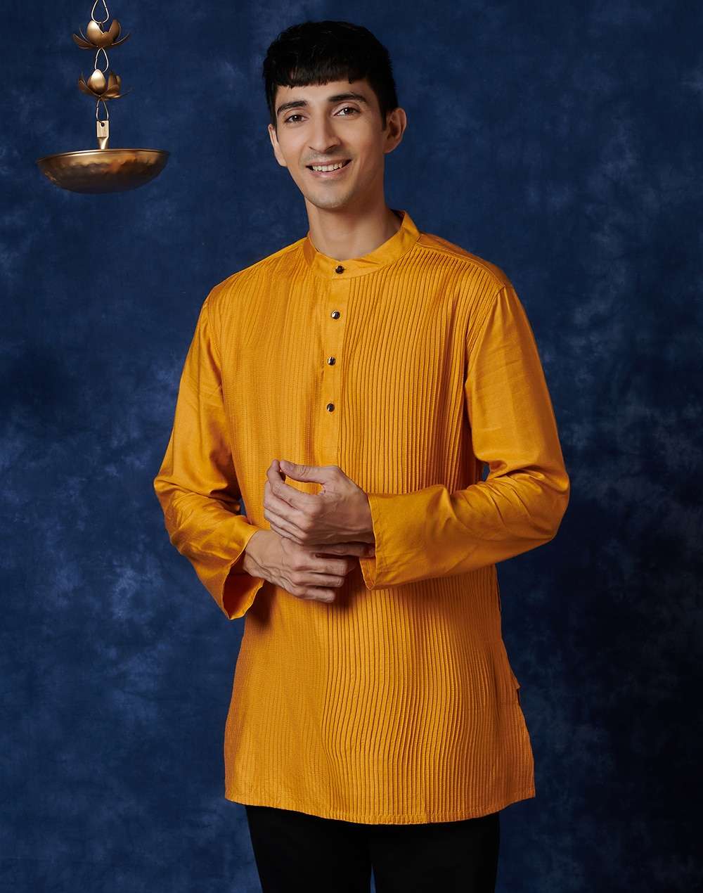 Orange Viscose Silk Pintuck Short Kurta
