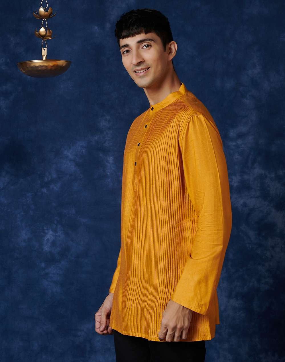 Orange Viscose Silk Pintuck Short Kurta