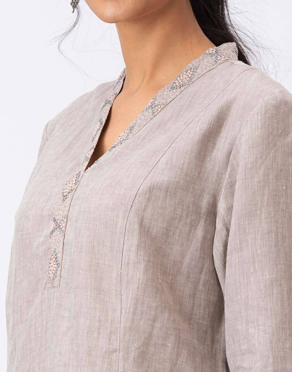 Linen Embroidered Kurta Set
