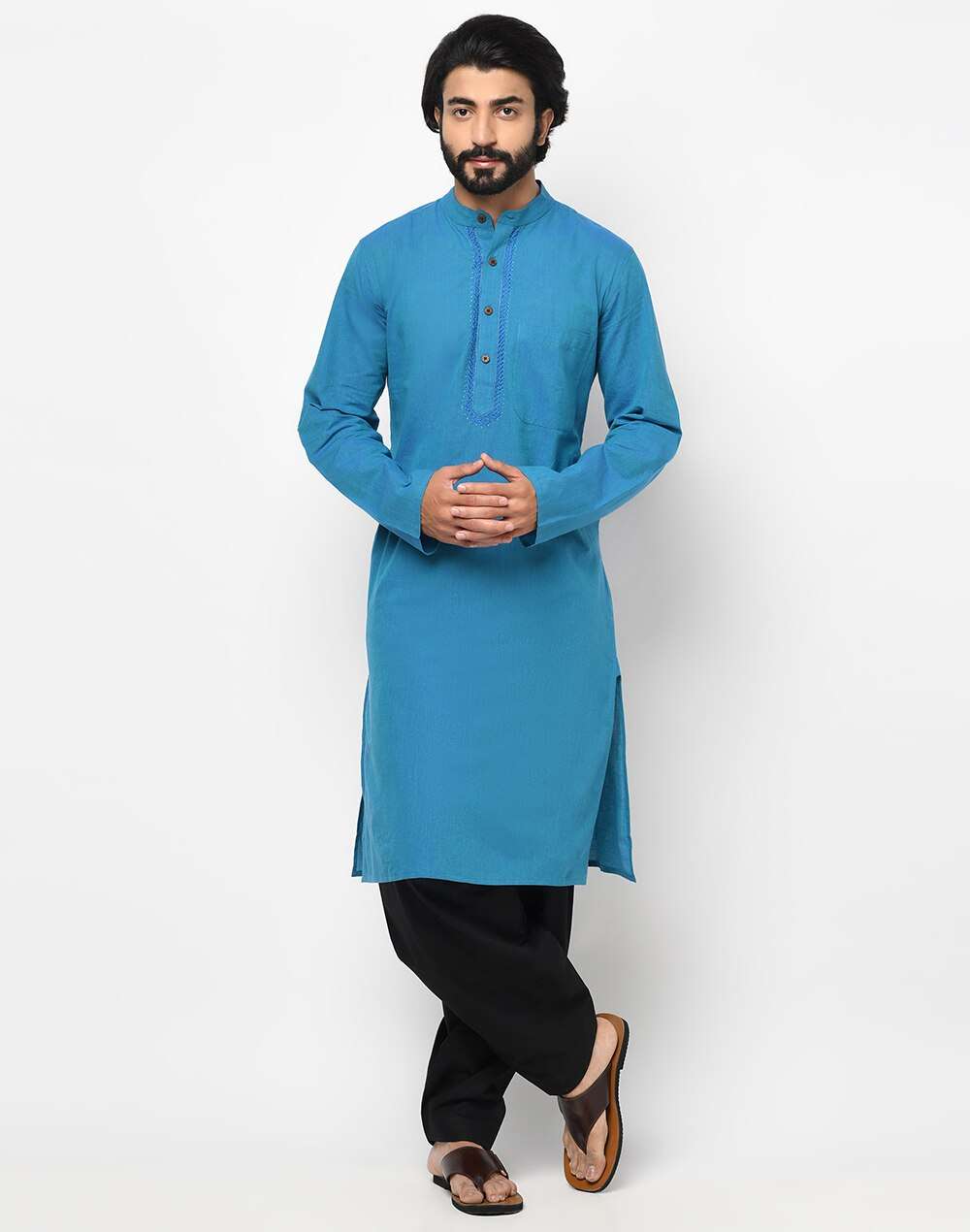 Cotton Nagari Embroidered Slim Fit Kurta