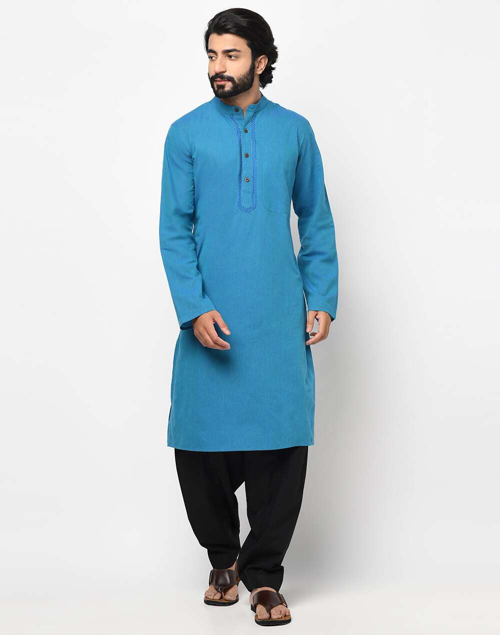 Cotton Nagari Embroidered Slim Fit Kurta