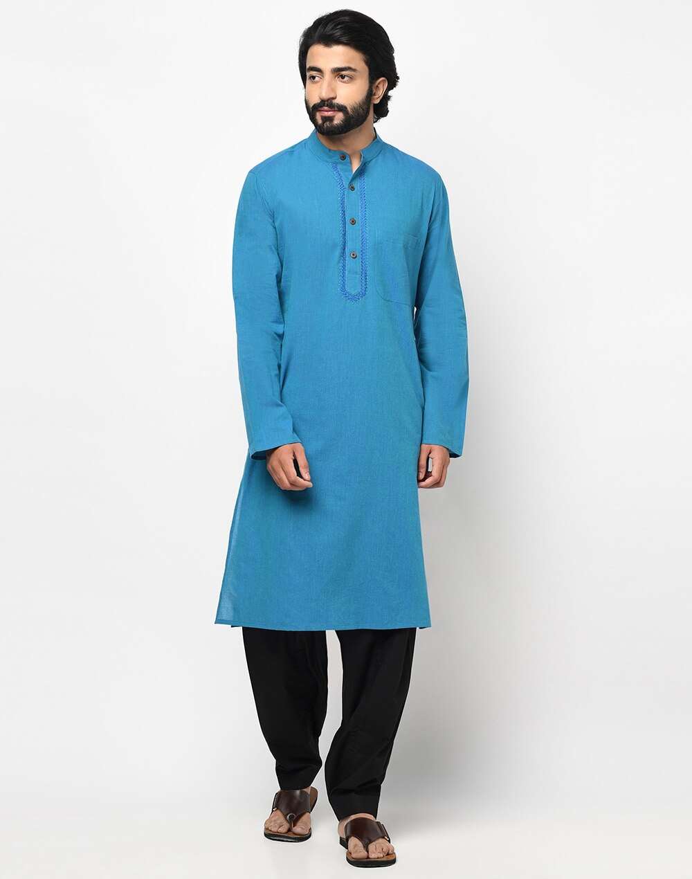 Cotton Nagari Embroidered Slim Fit Kurta