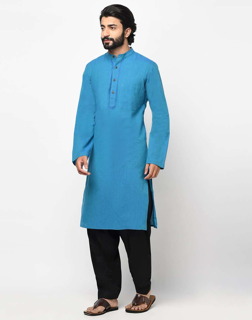 Cotton Nagari Embroidered Slim Fit Kurta