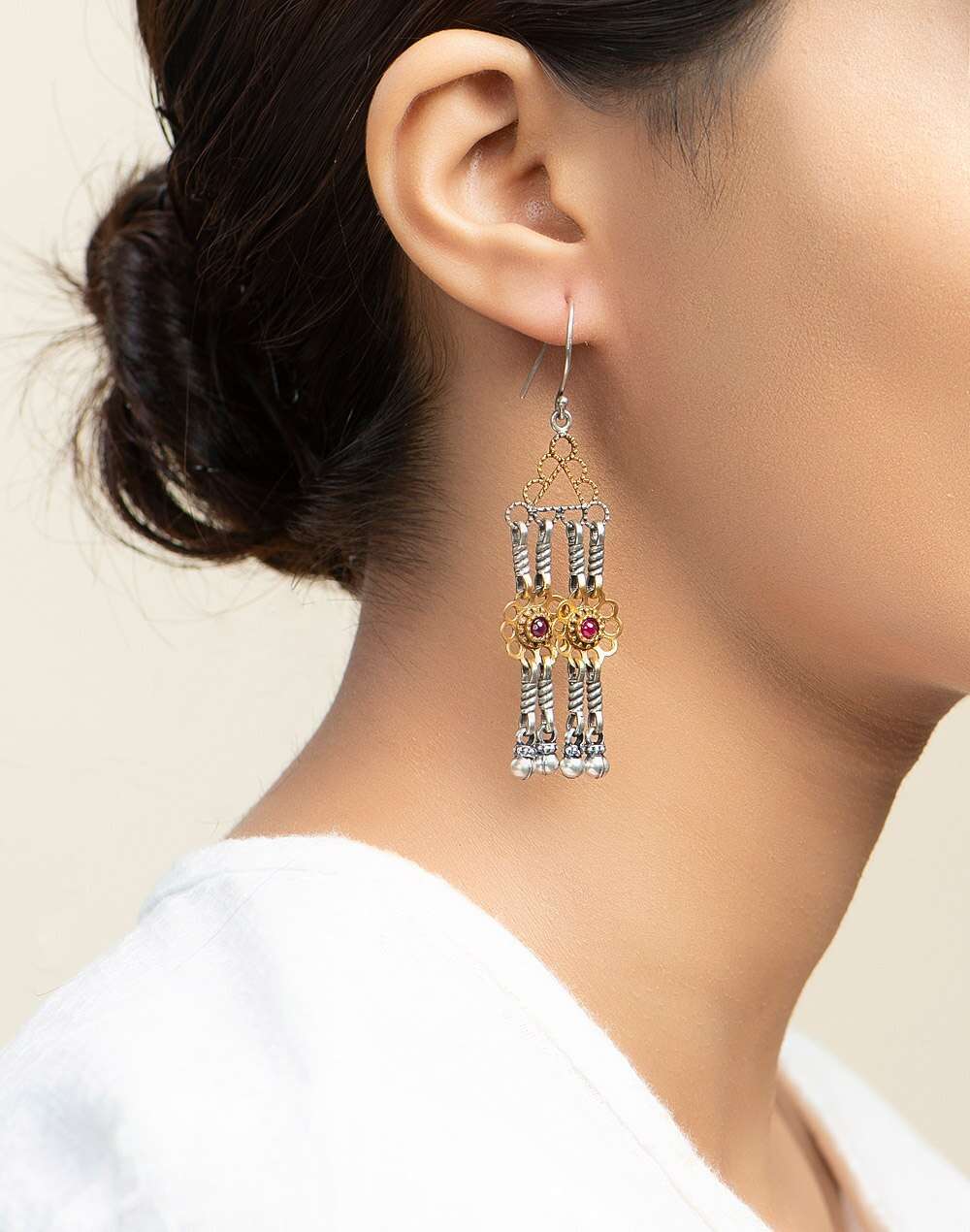 Silver Two Tone Dangler Earrings