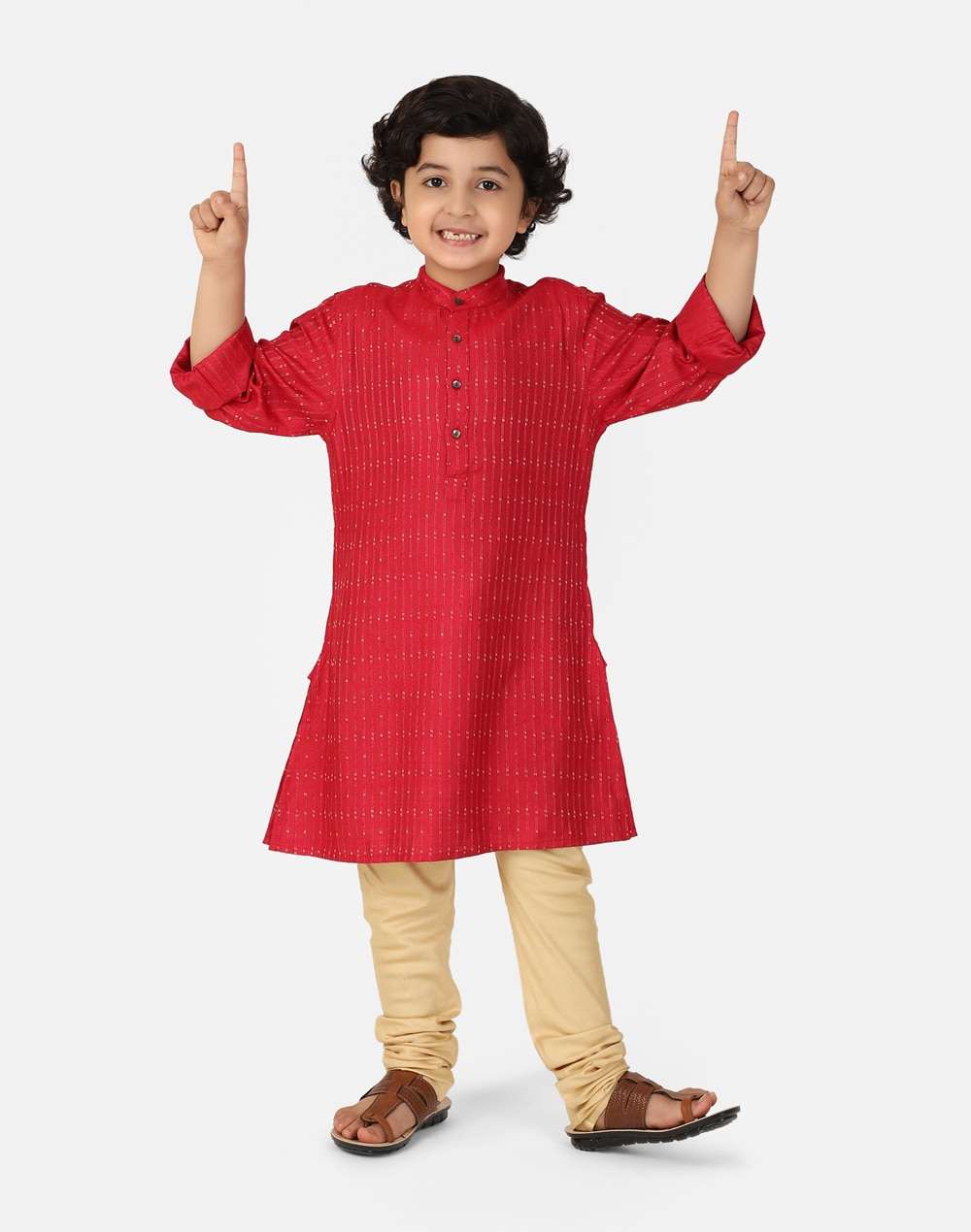 Red Viscose Blend Straight Long Kurta