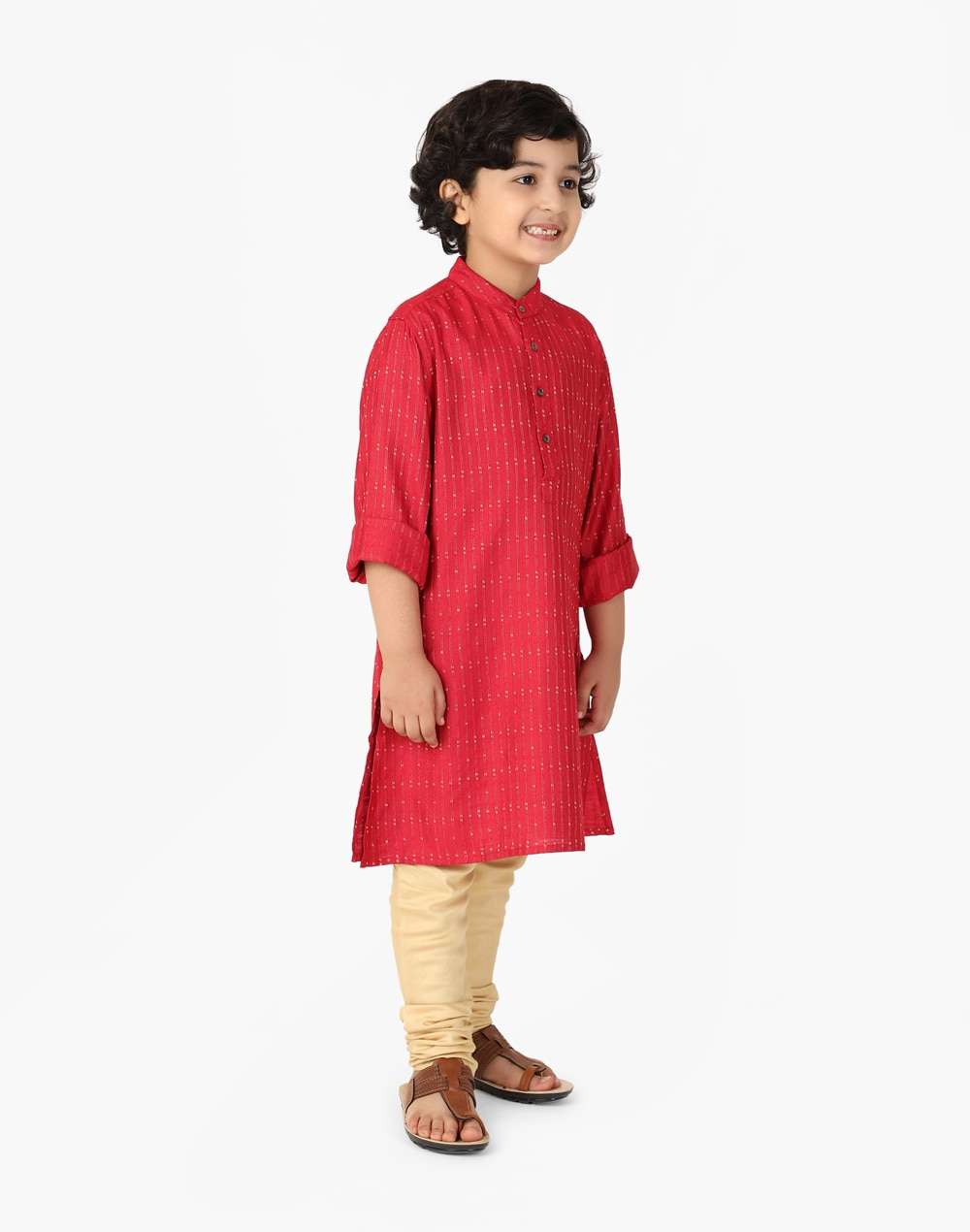 Red Viscose Blend Straight Long Kurta