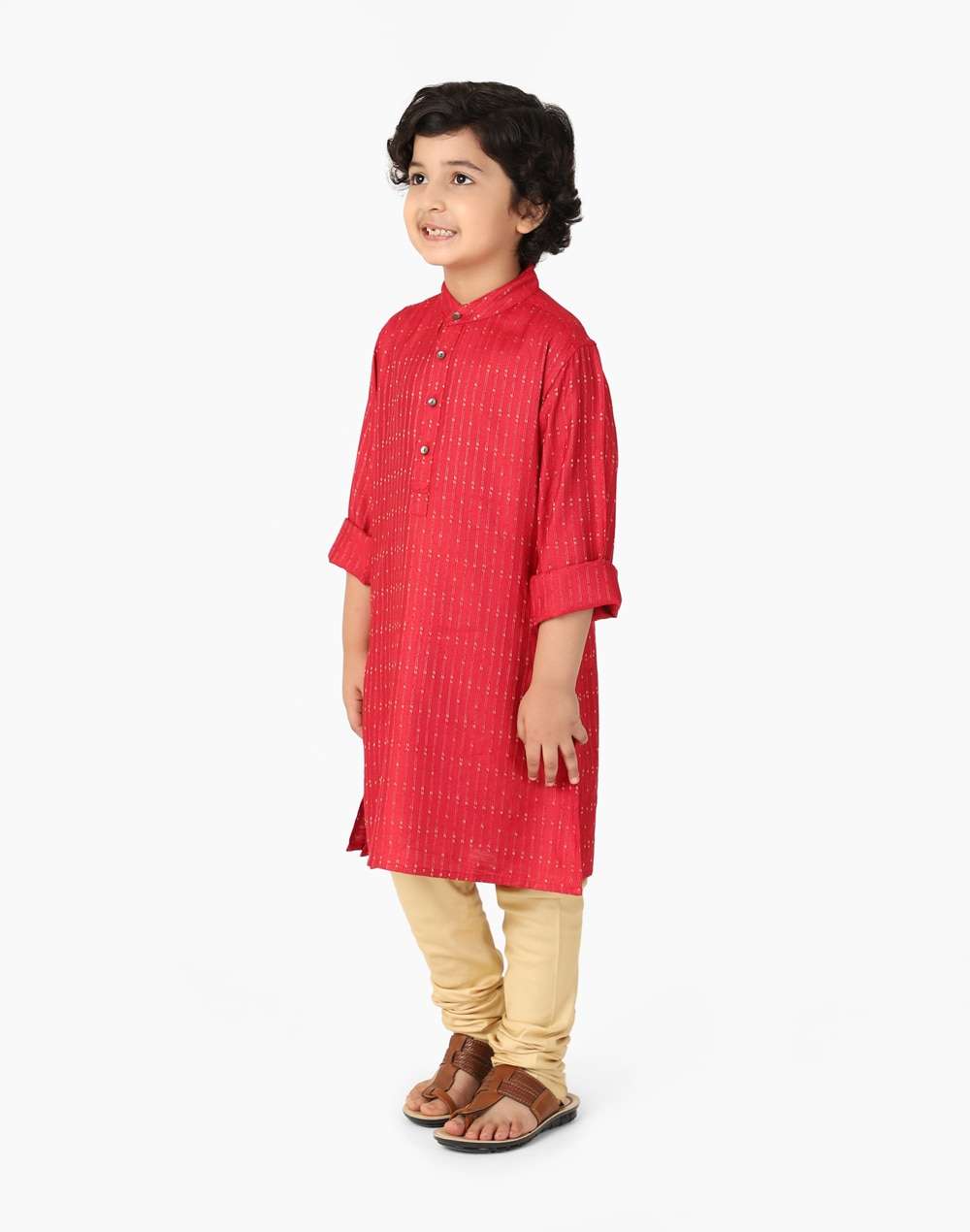 Red Viscose Blend Straight Long Kurta