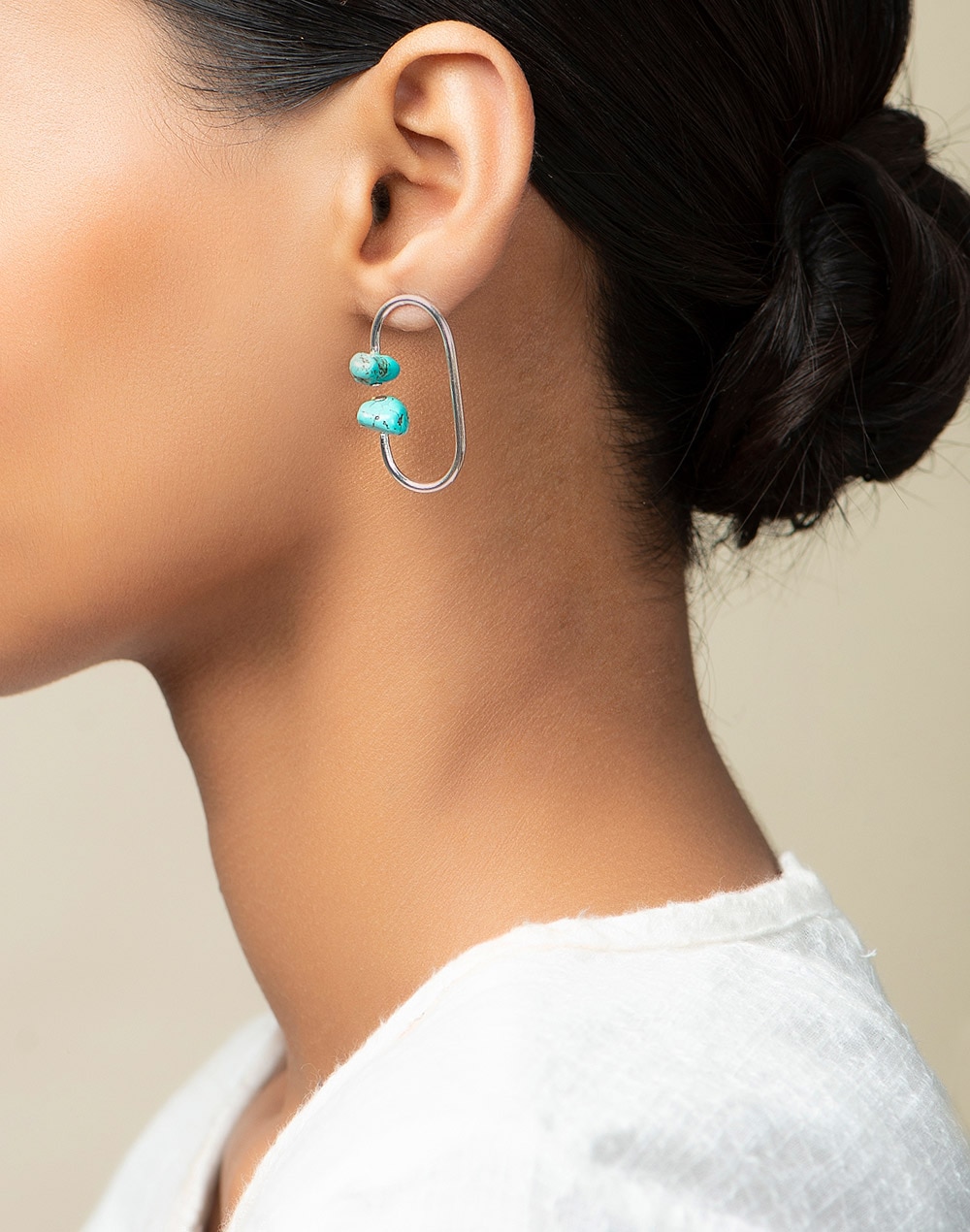 Metal Turquoise Dangler Earrings
