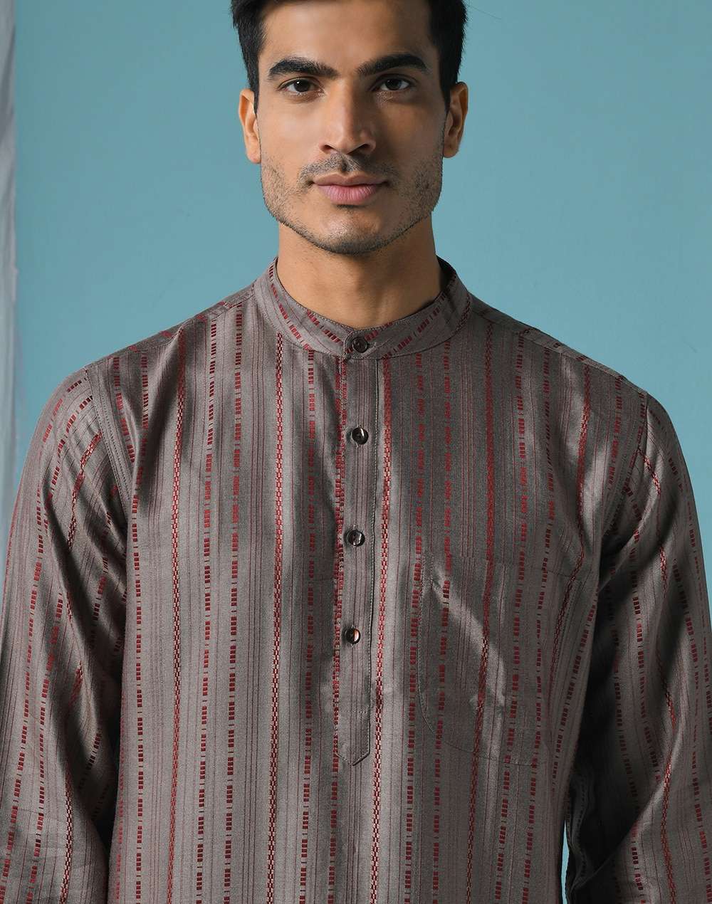 Grey Viscose Blend Geometric Long Kurta