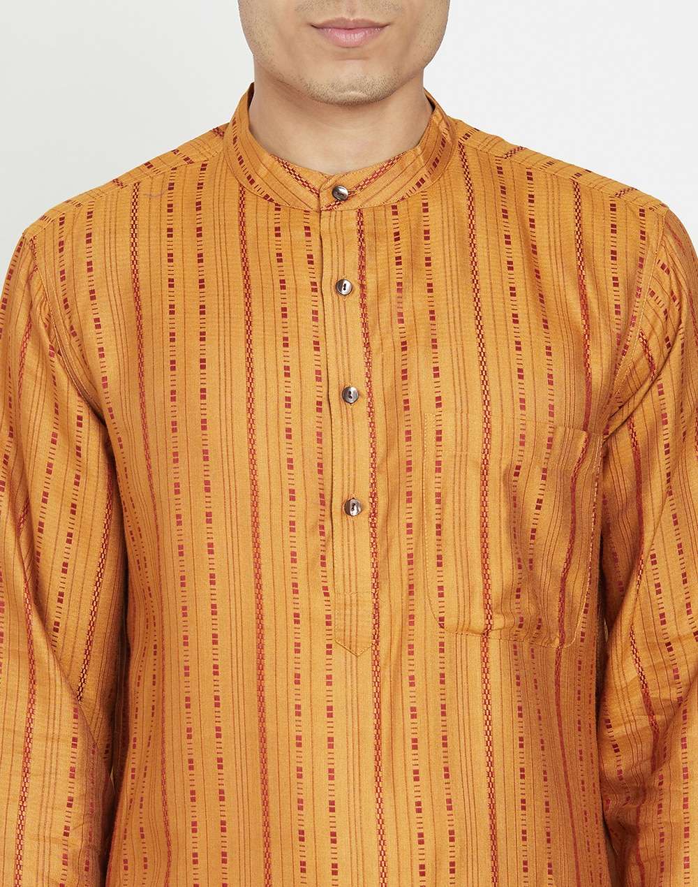 Mustard Viscose Blend Geometric Long Kurta