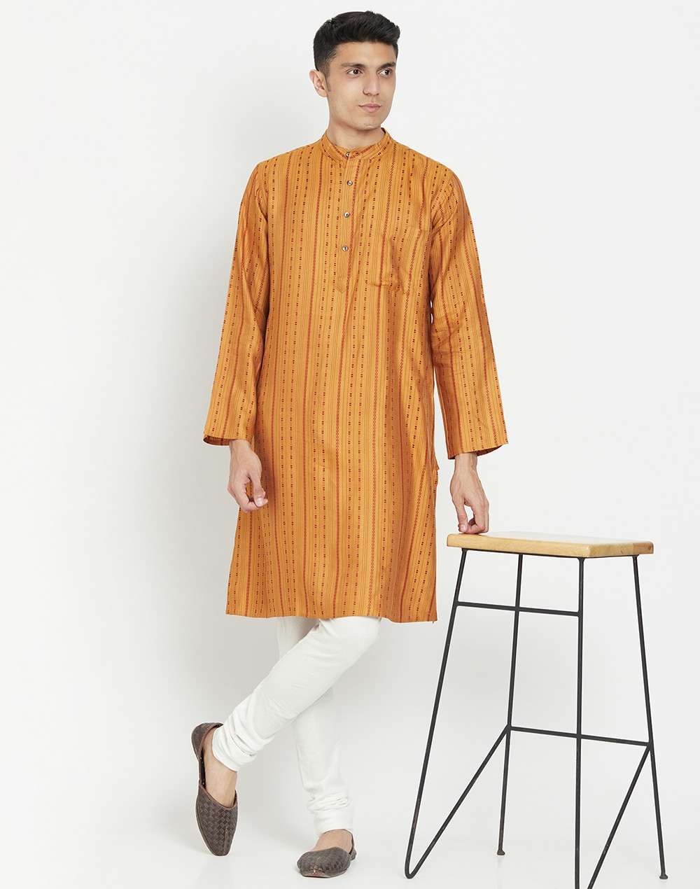 Mustard Viscose Blend Geometric Long Kurta