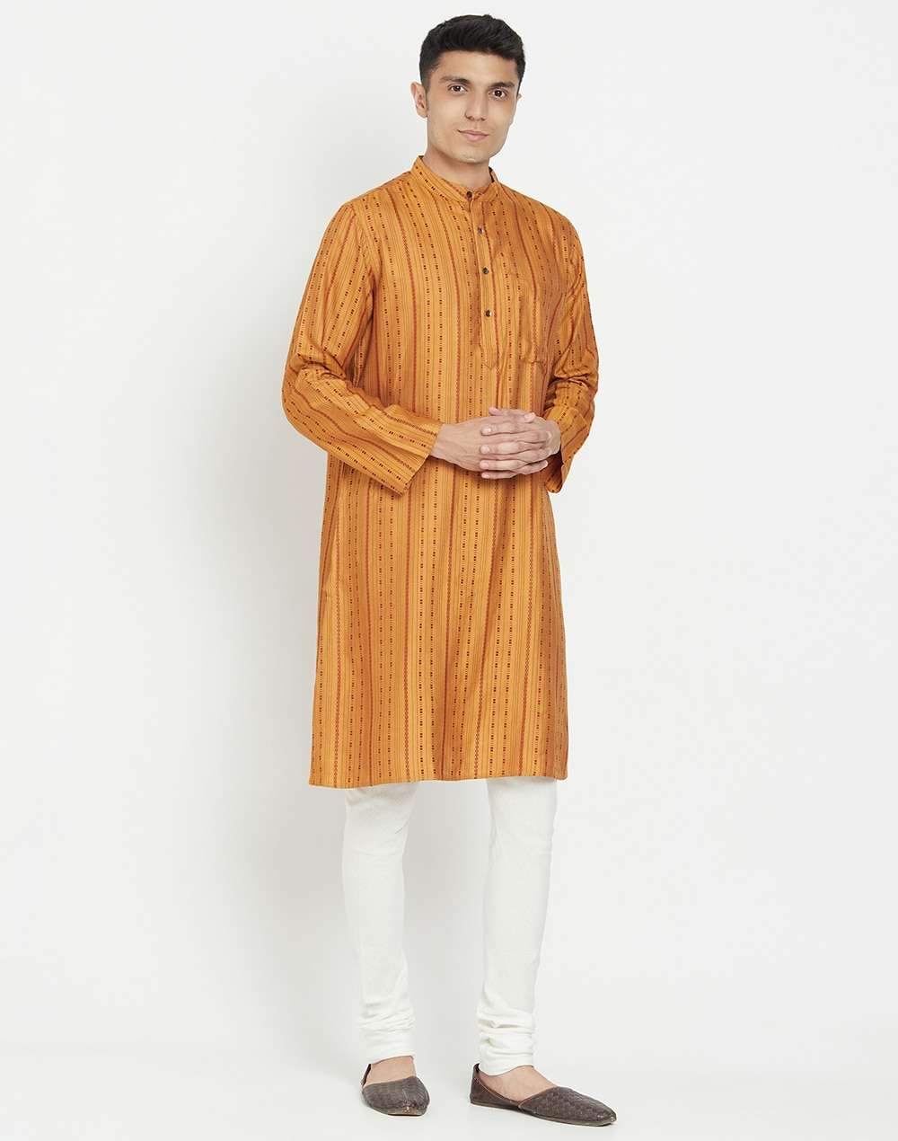Mustard Viscose Blend Geometric Long Kurta