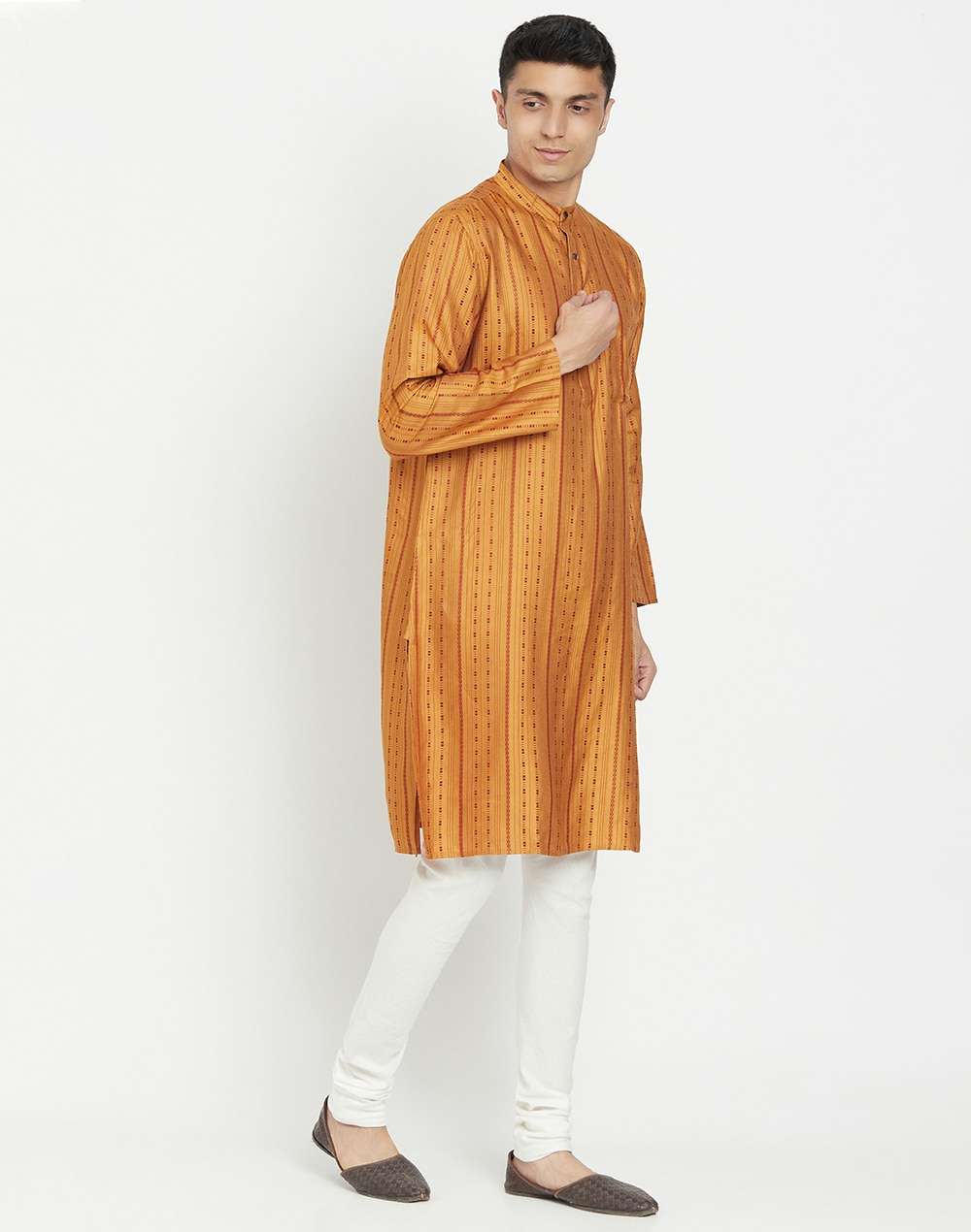 Mustard Viscose Blend Geometric Long Kurta