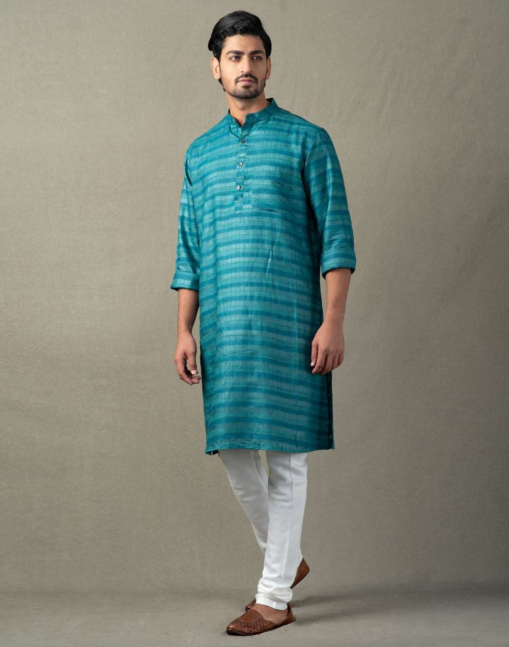 Silk Tussar Ghicha Checks Long Kurta