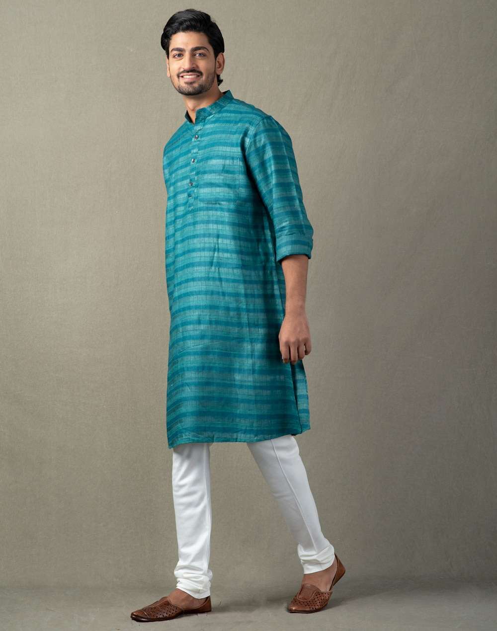 Silk Tussar Ghicha Checks Long Kurta