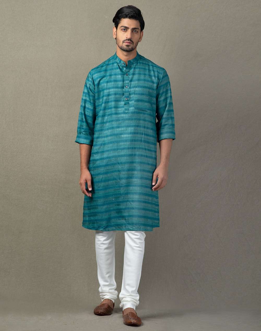 Silk Tussar Ghicha Checks Long Kurta