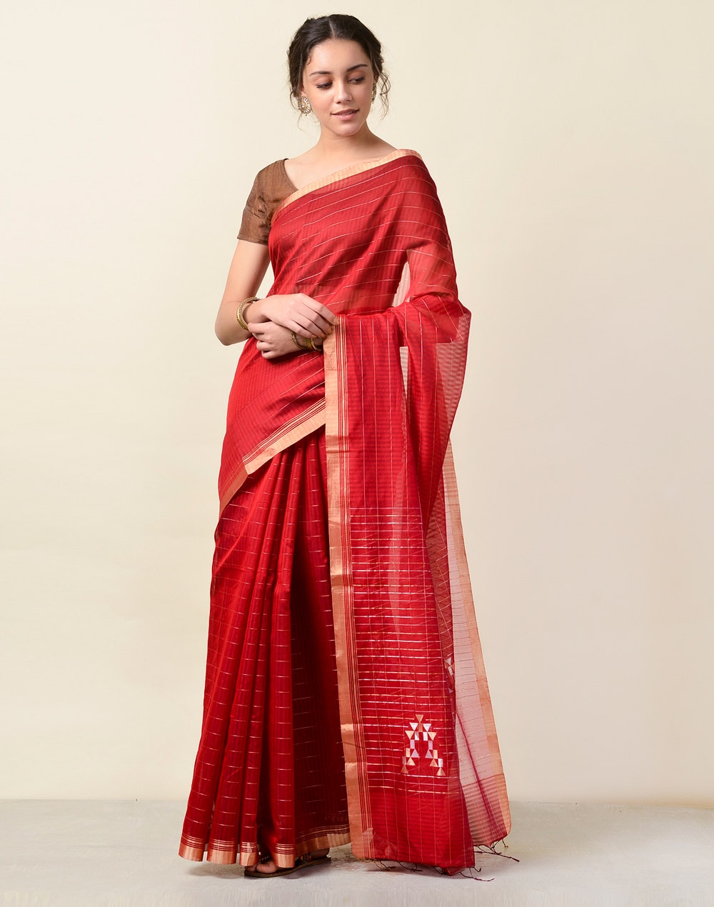 Buy sheladiya Printed Chanderi Cotton Silk Red Sarees Online