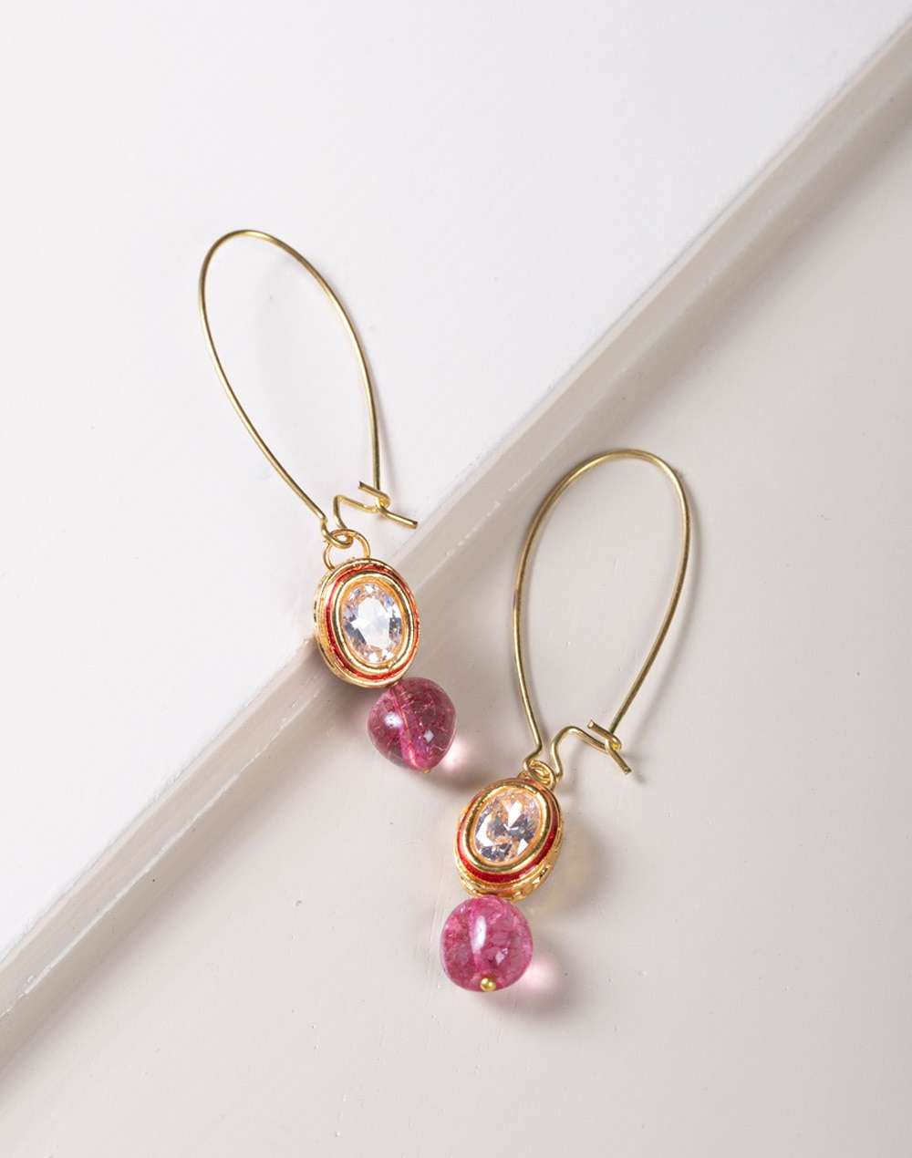 Metal Pink Golden Dangler Earrings