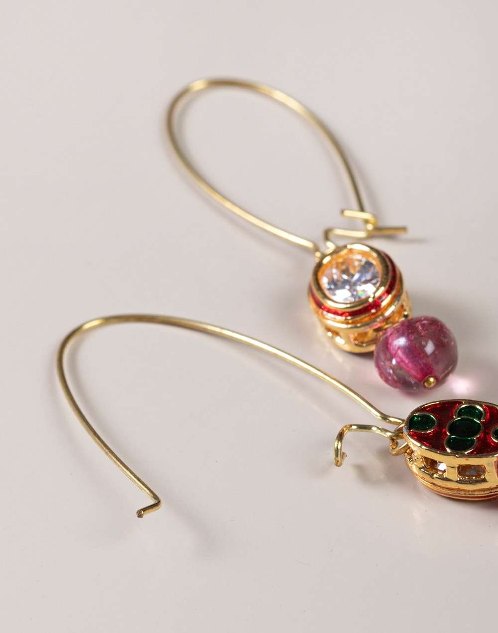 Metal Pink Golden Dangler Earrings