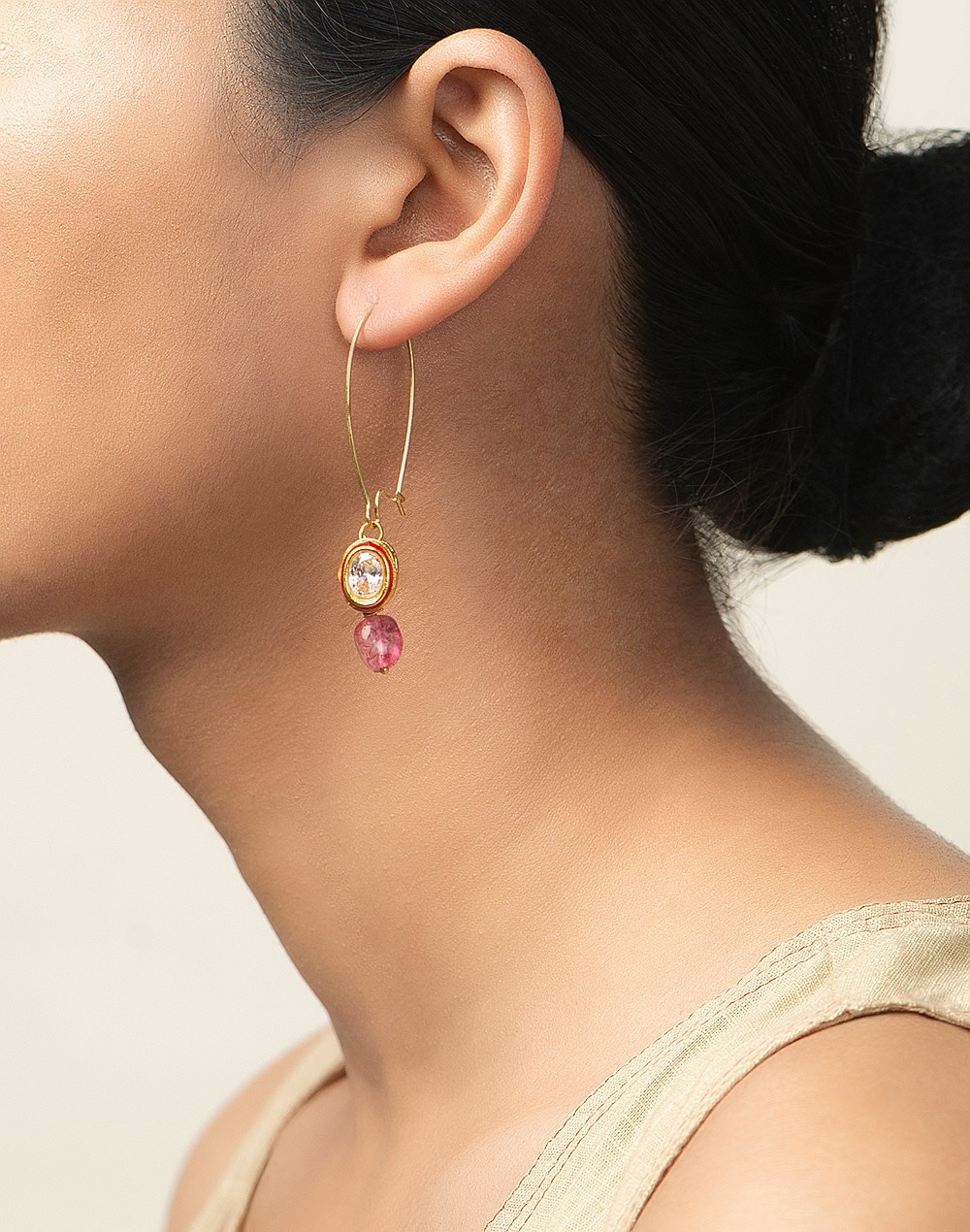Metal Pink Golden Dangler Earrings