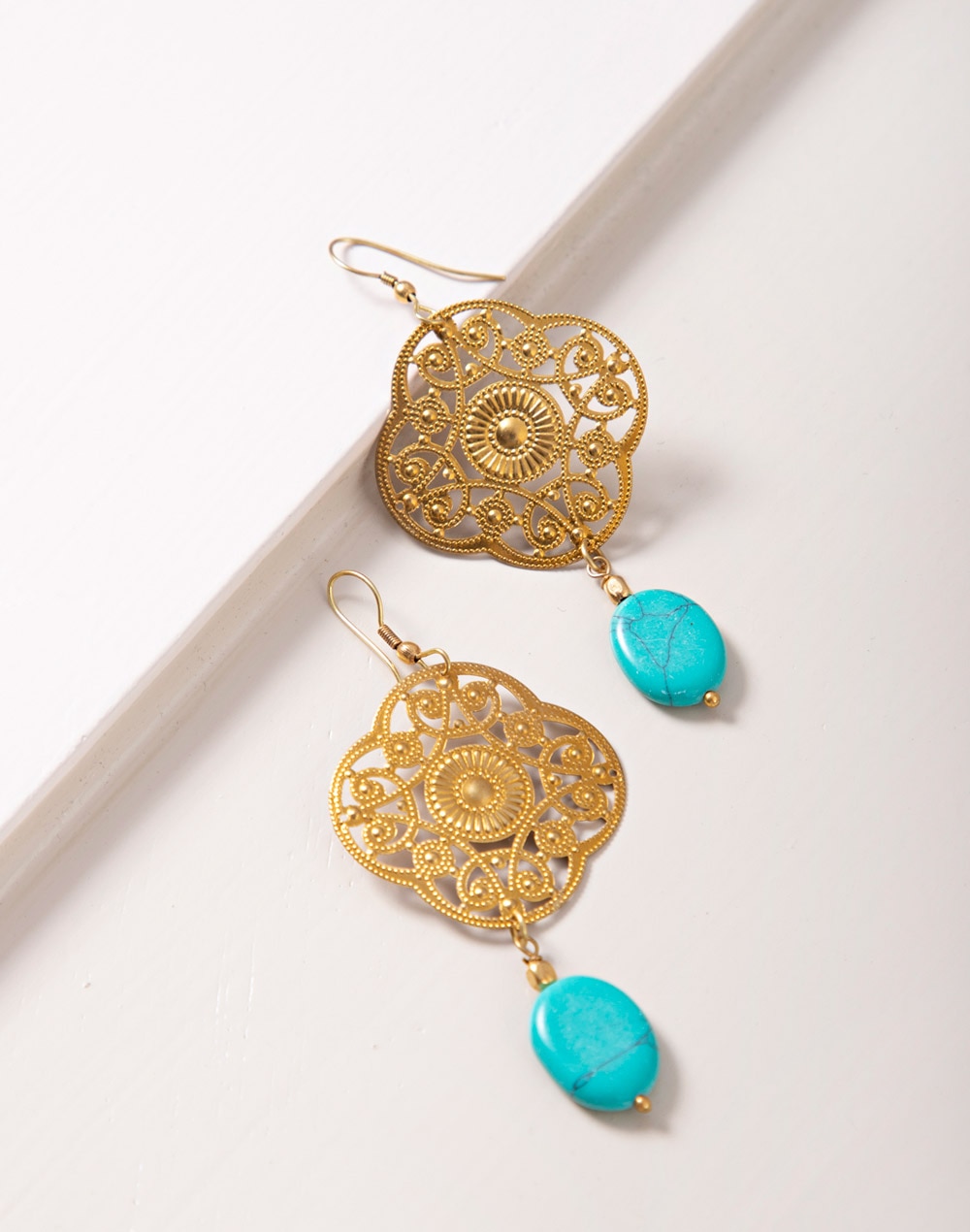 Metal Turquoise Golden Dangler Earrings