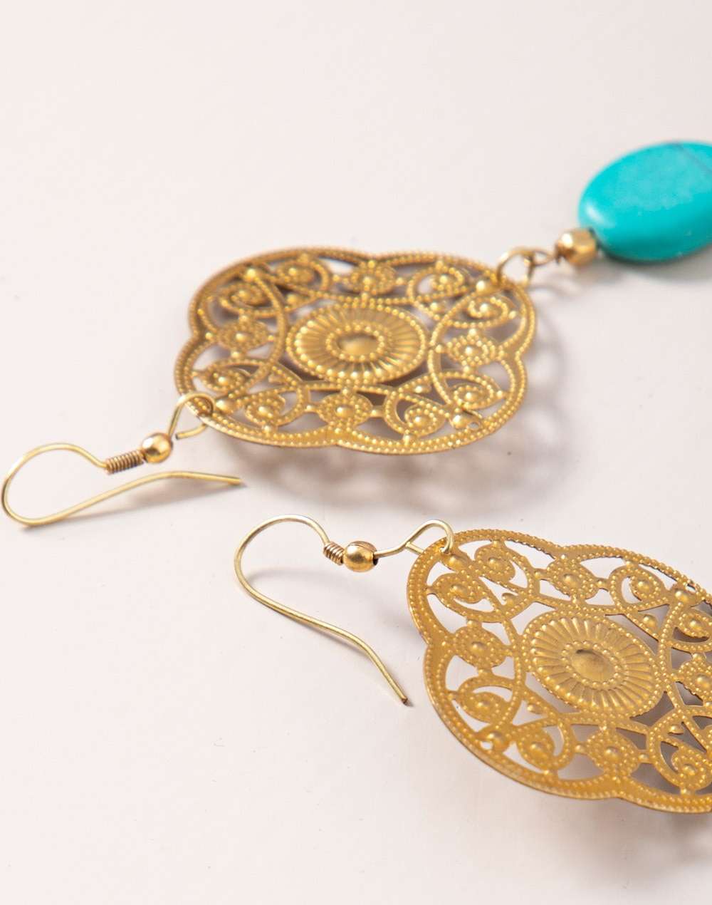 Metal Turquoise Golden Dangler Earrings