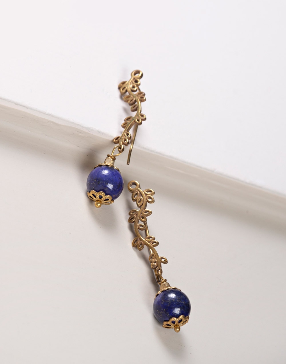 Metal Blue Golden Dangler Earrings