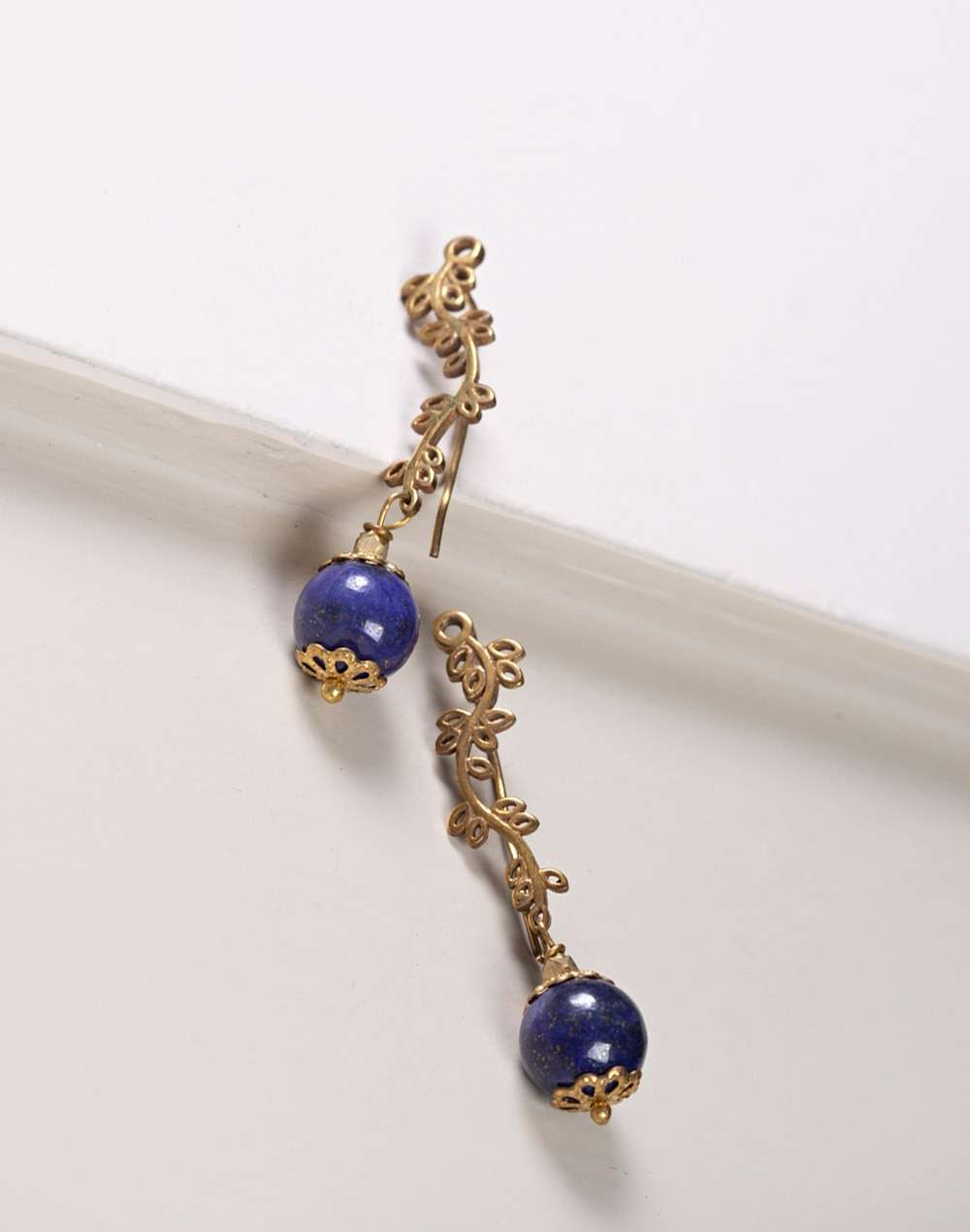 Metal Blue Golden Dangler Earrings
