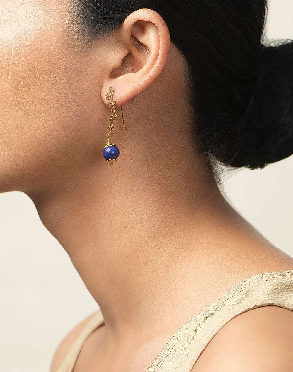 Metal Blue Golden Dangler Earrings