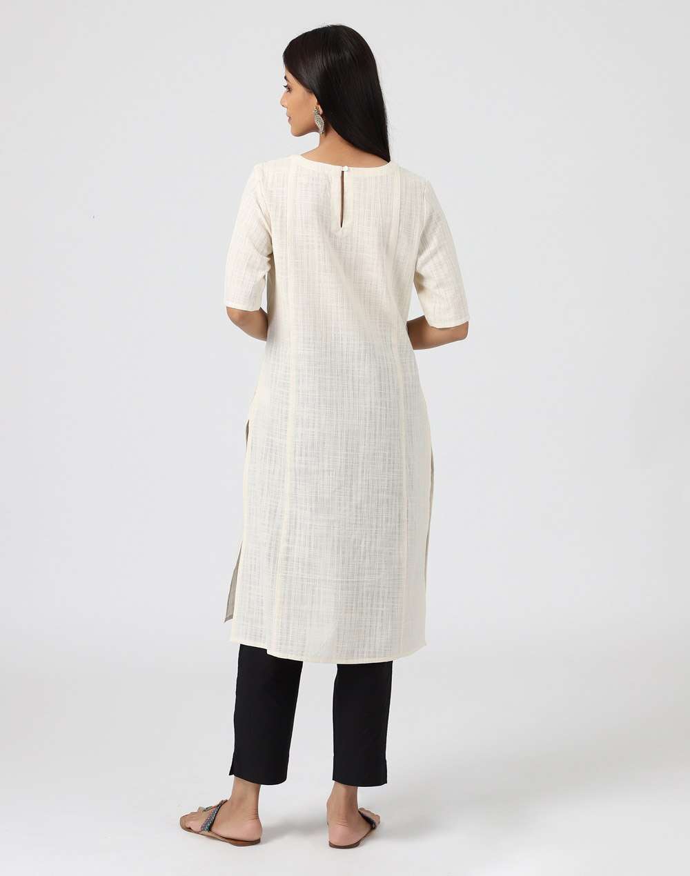 Cotton Top Stitch Knee Length Kurta