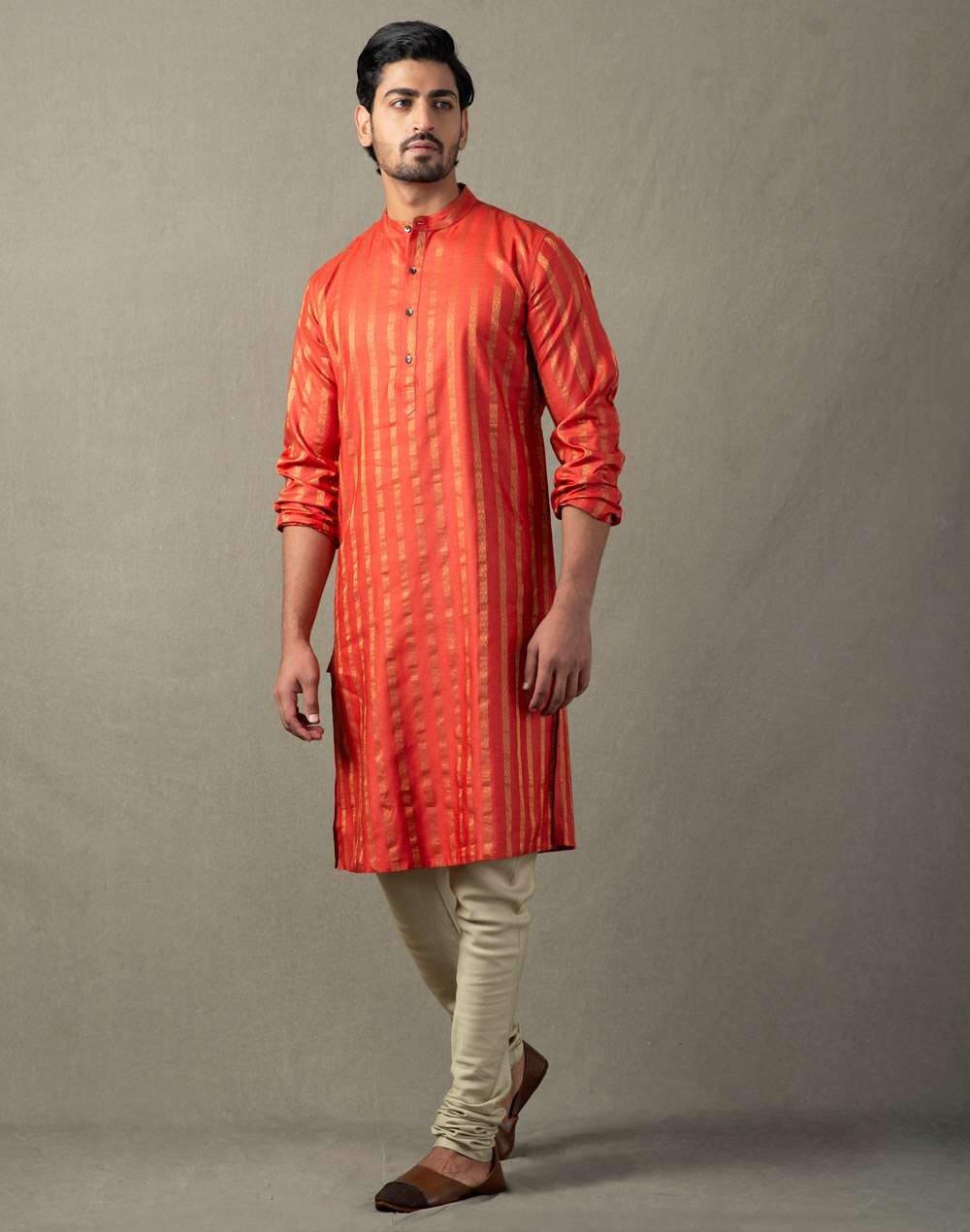 Silk Tussar Dobby Slim Fit Long Kurta