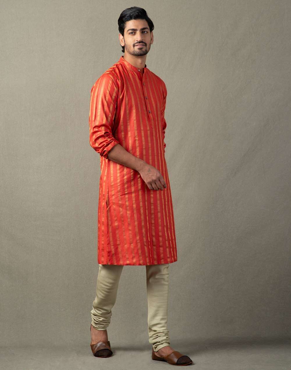Silk Tussar Dobby Slim Fit Long Kurta