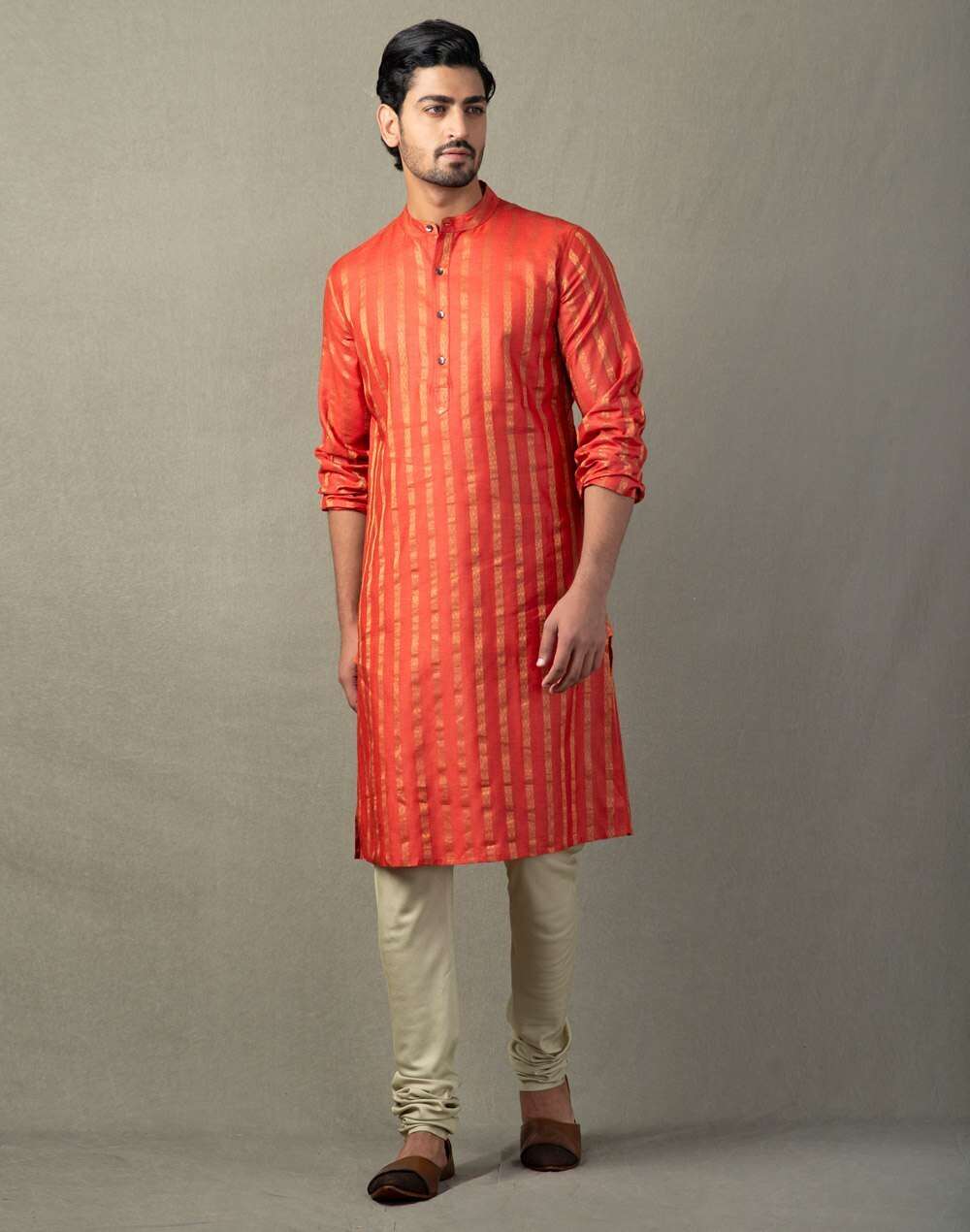 Silk Tussar Dobby Slim Fit Long Kurta