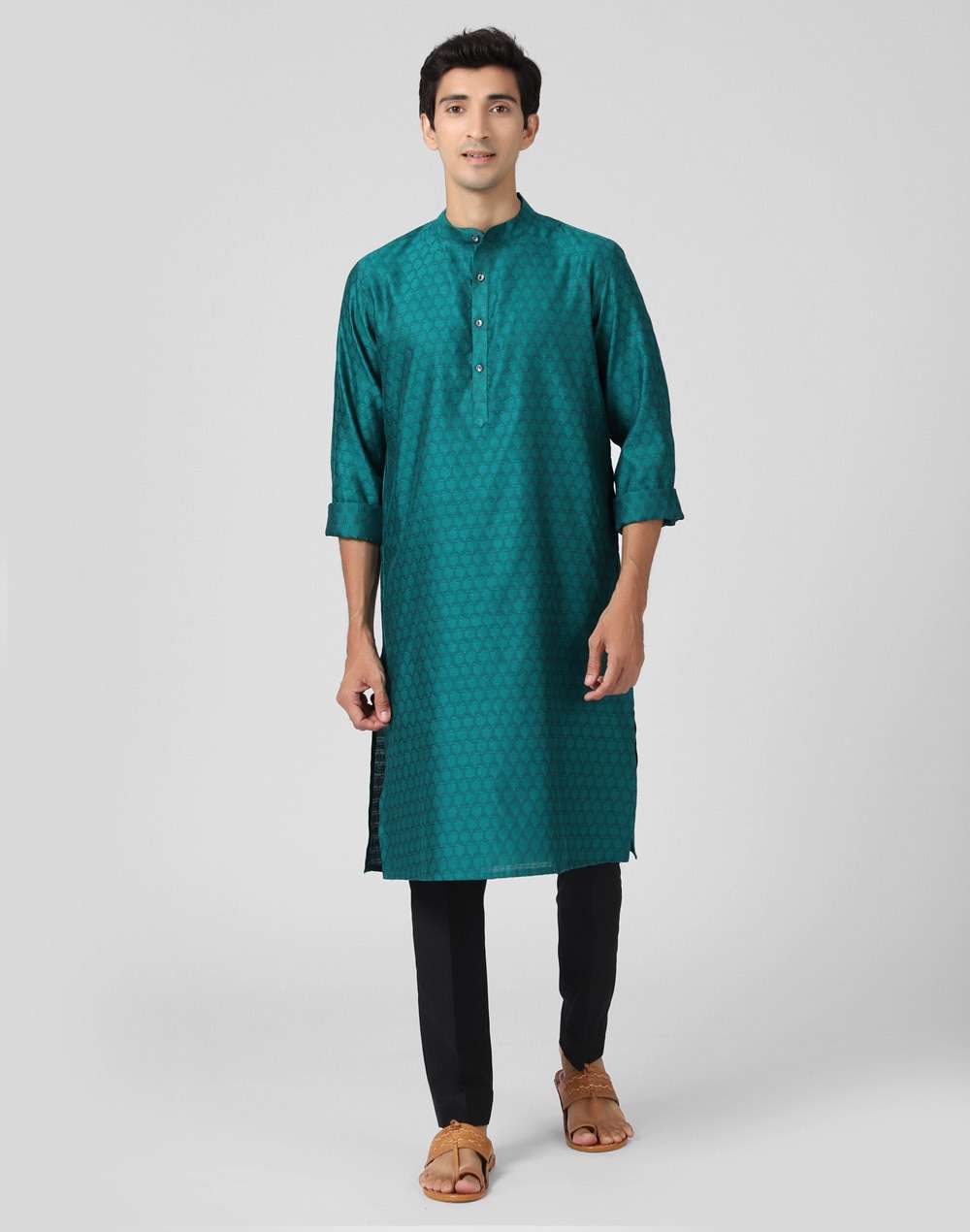 Viscose Silk Jacquard Slim Fit Long Kurta