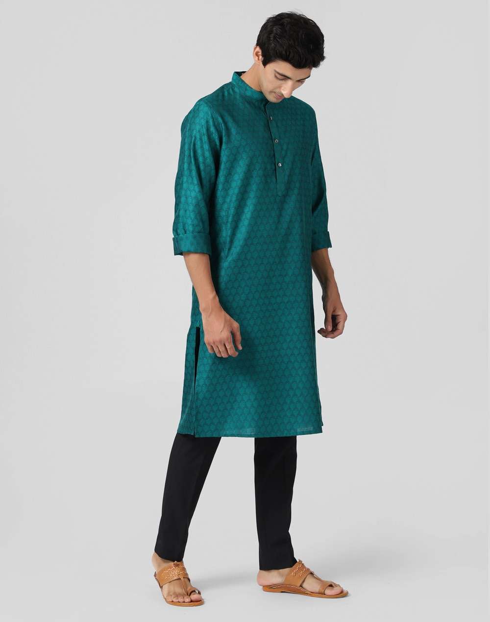 Viscose Silk Jacquard Slim Fit Long Kurta